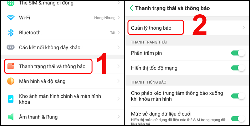 Vào mục Quản lý thông báo trong giao diện Cài đặt